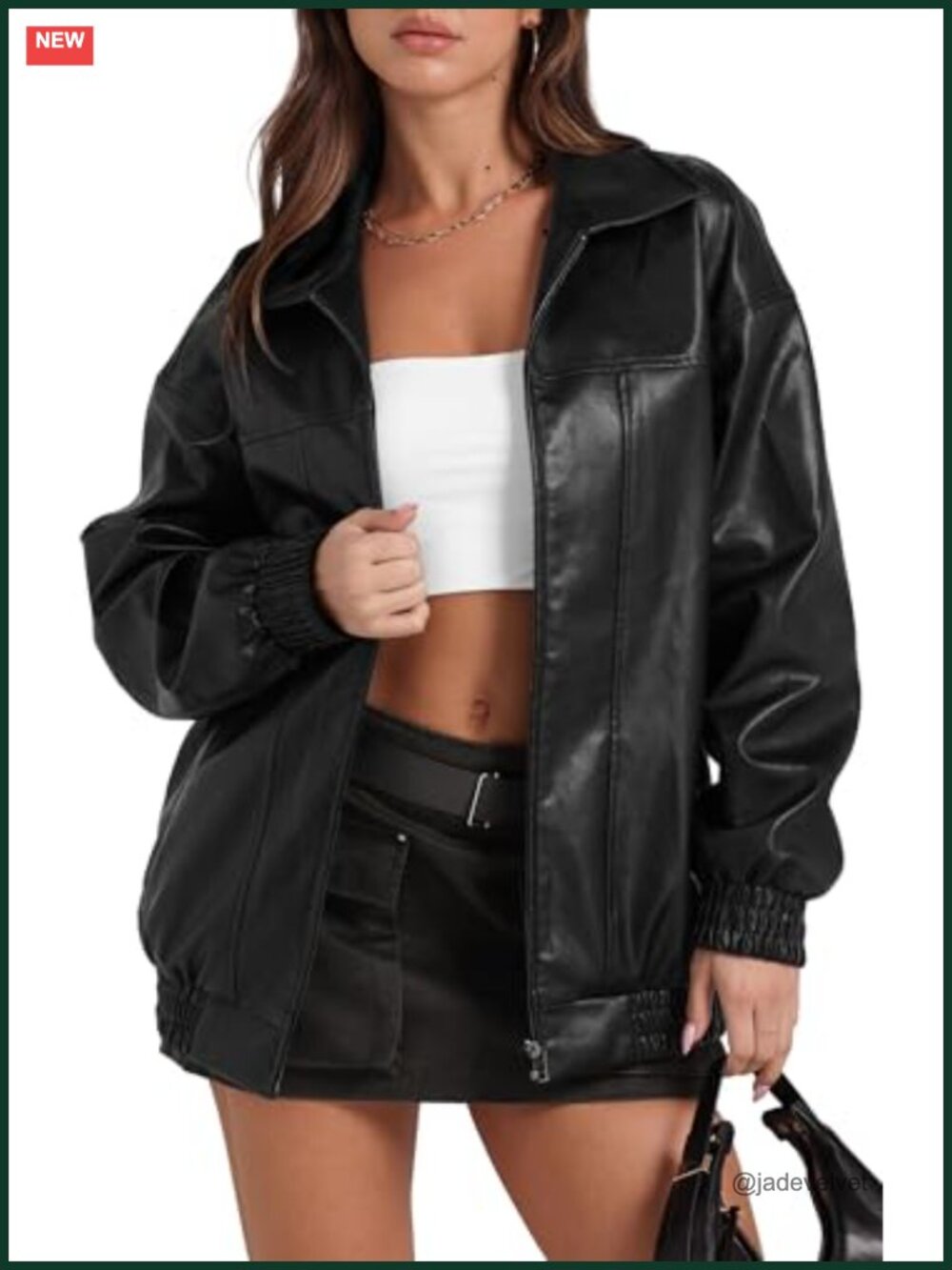 Faux Leather Oversized Motorcycle Bomber Jacket Faux Leather Zip Coat